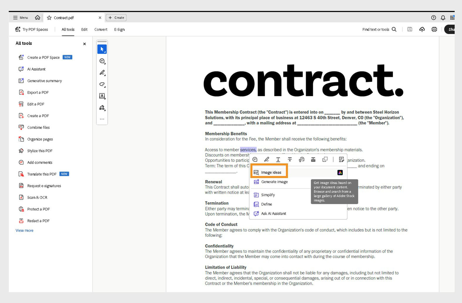 Text selected in a pdf and the image ideas option slected form the context menu.