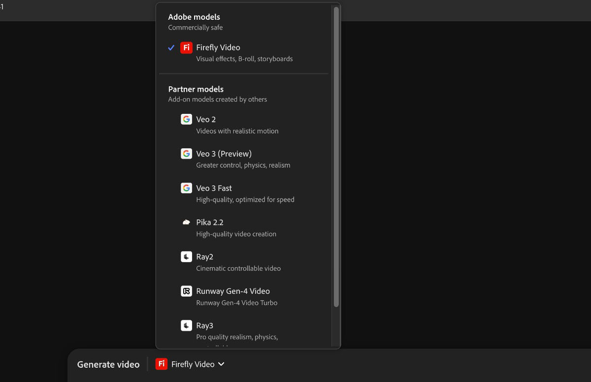 The text prompt bar is open, a text description is added and a partner model - Veo 2 is selected as the video model.
