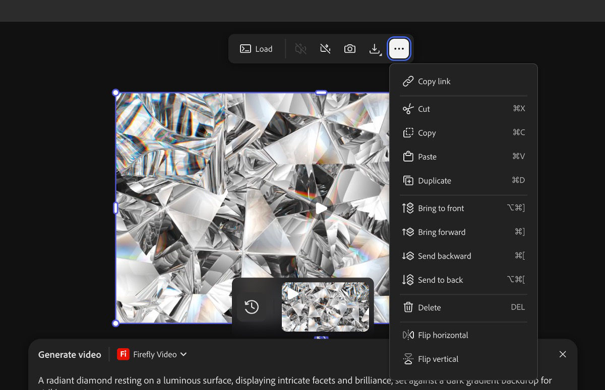 The editing options for the video on the canvas include arranging its order, as well as cutting, pasting, or duplicating it.