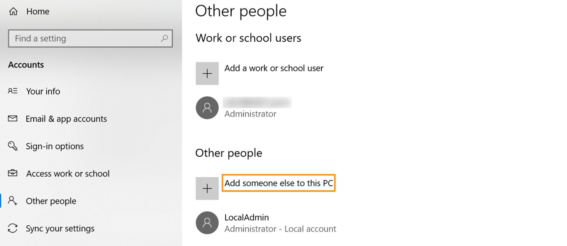 Add someone else to this PC