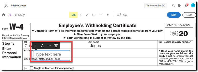 Add text in the form