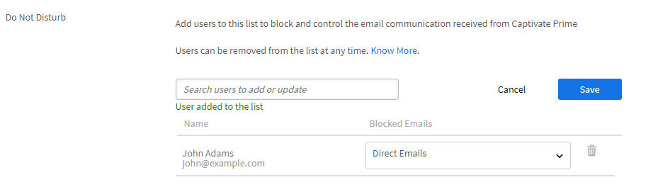 Add users for do not disturb email