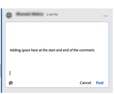 A comment with added spaces in Acrobat is shown