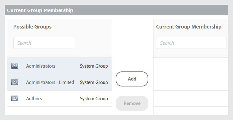 Add user to group panel