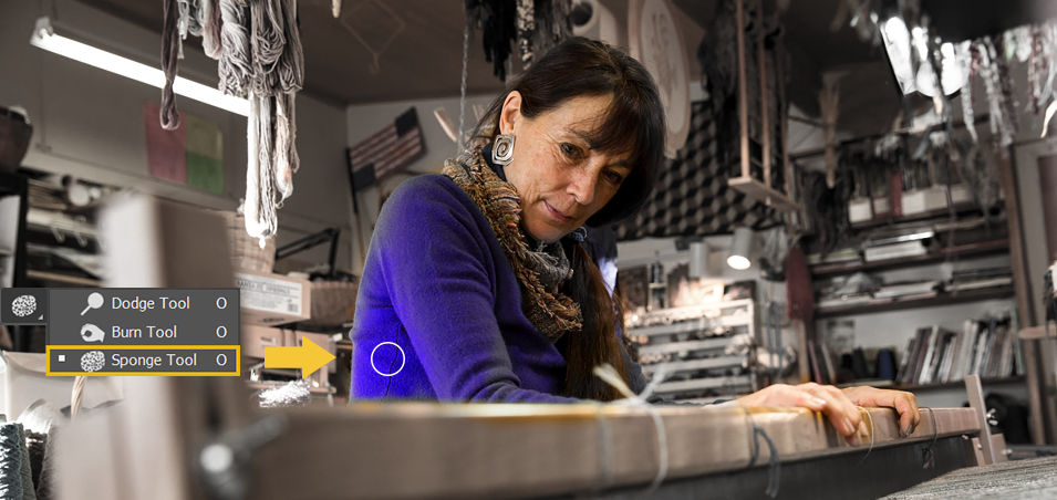 Adjust color saturation with the sponge tool