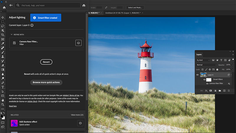 按一下「還原」以復原「調整光源」快速動作所套用的變更