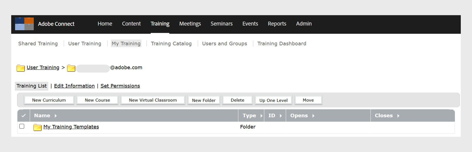 Adobe Connect training tab