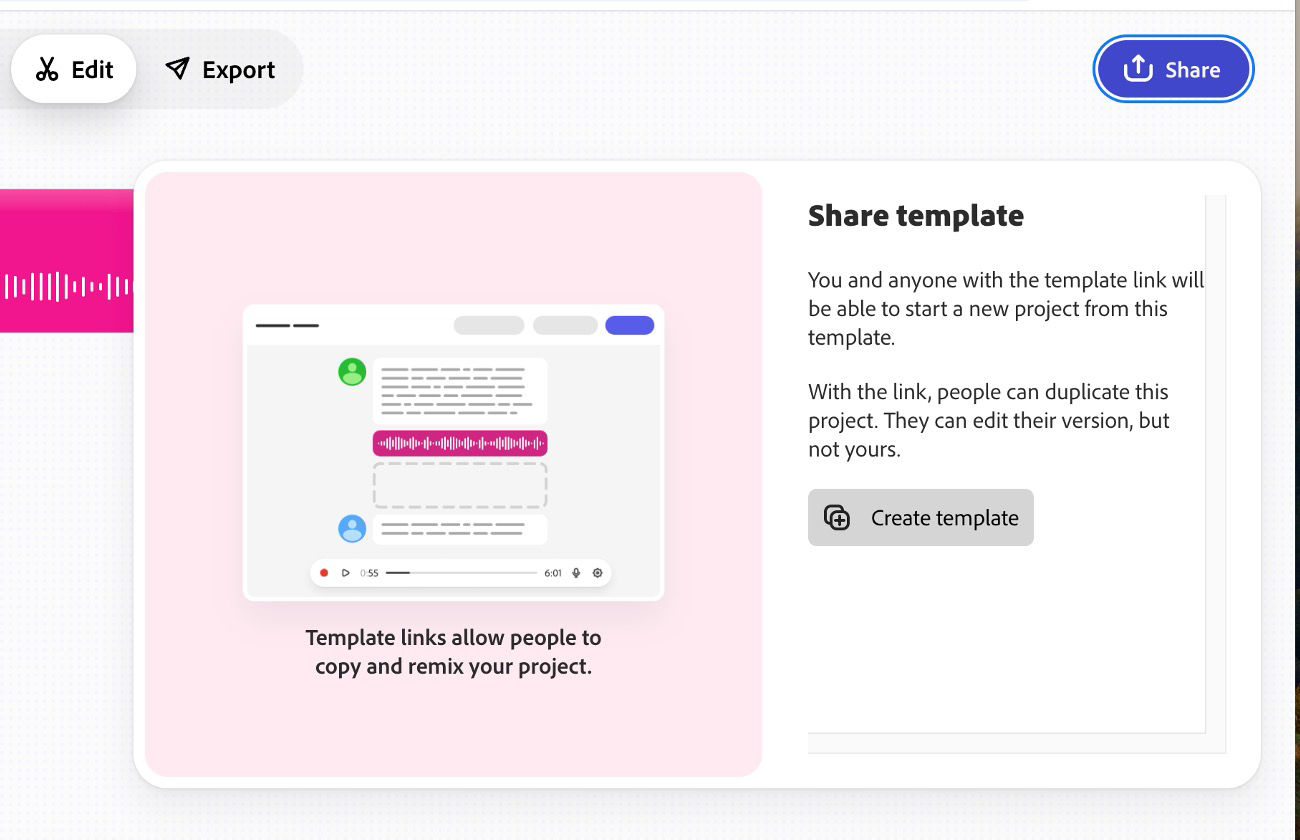 Adobe Podcast creates a link that you can share with others.