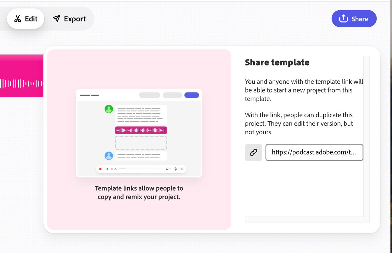 The Share icon available at the top-right of the screen enables you to share a template.