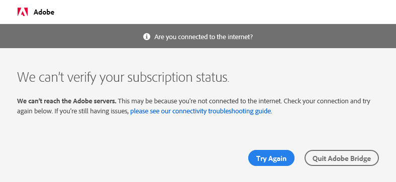 Unable to reach Adobe servers