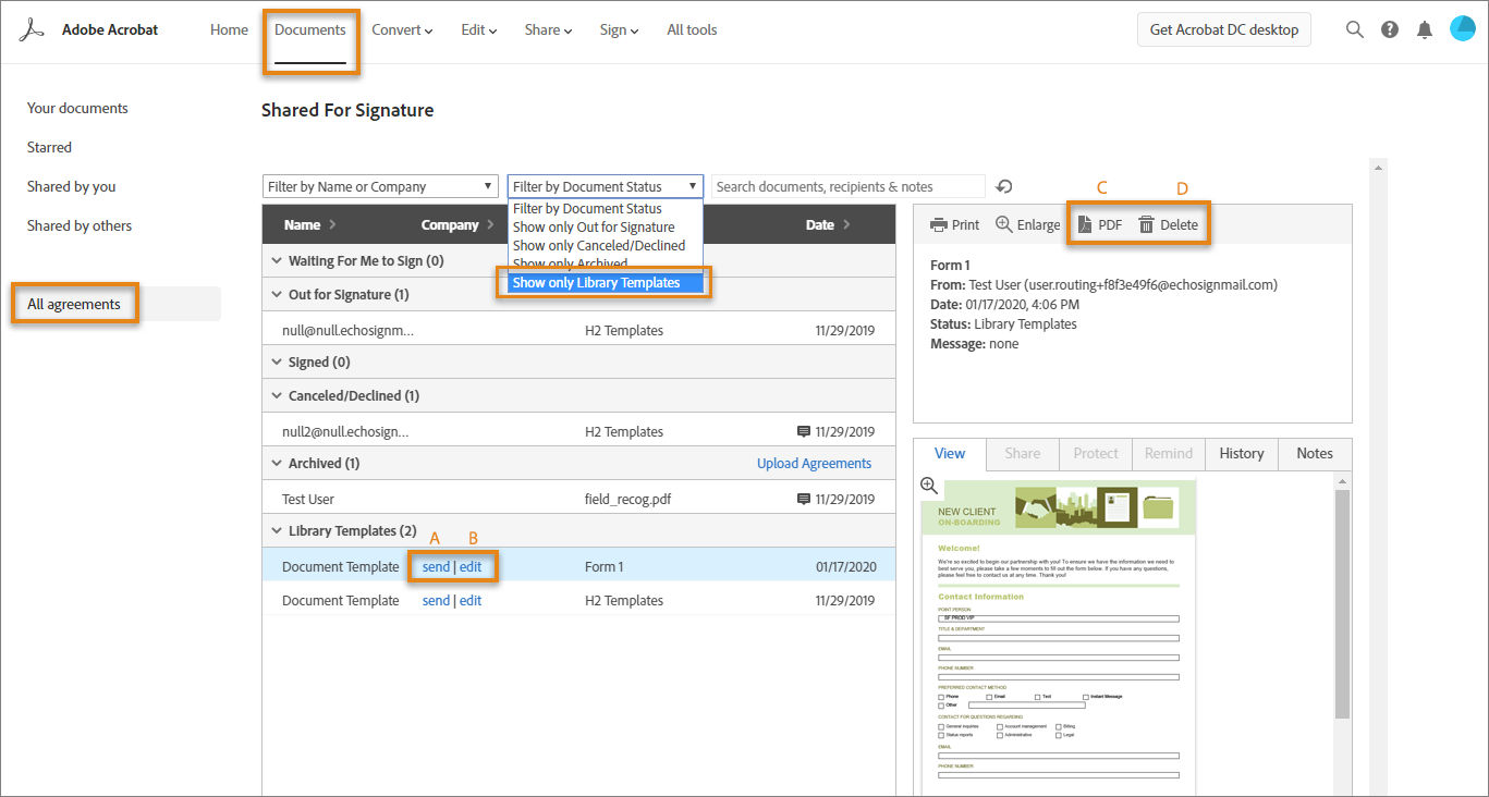 Adobe Sign Manage Dashboard