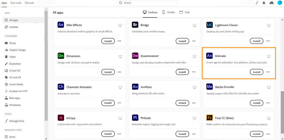 Animate in the Creative Cloud desktop app