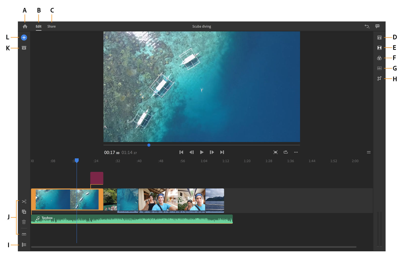 Get to know the Adobe Premiere Rush interface