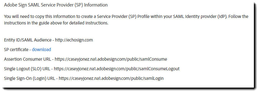 SAML Provider Info