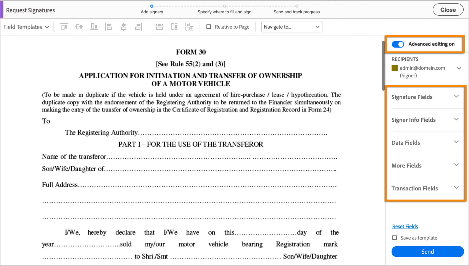 Advanced mode for multiple signers
