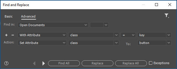 Advanced Find and Replace dialog