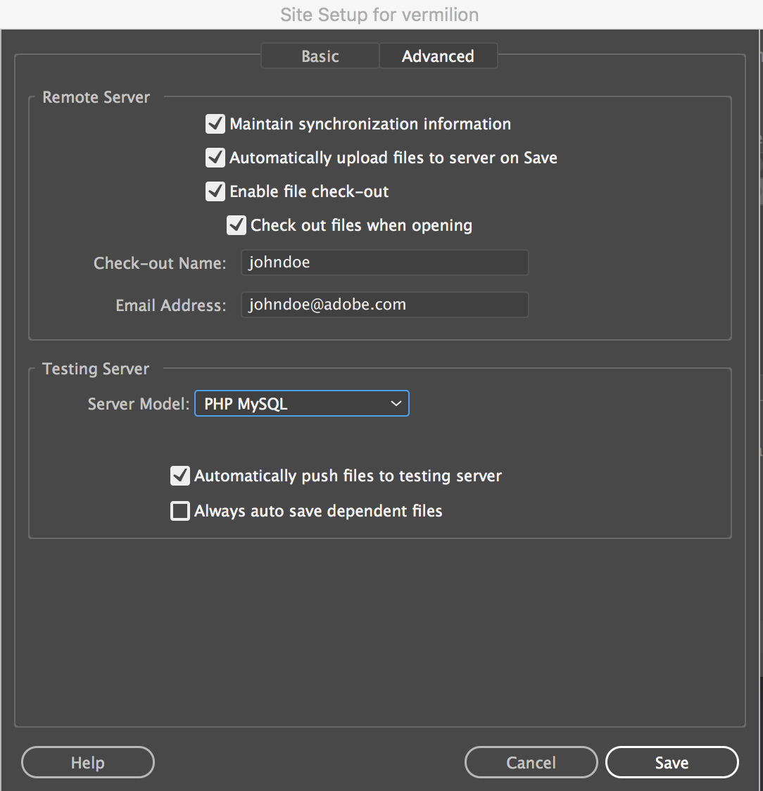 Setting advanced server connect options