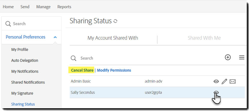 Cancel a share