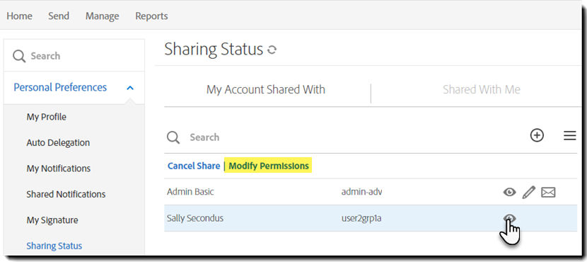 Modify sharing permissions
