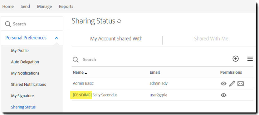 Advanced sharing - pending request