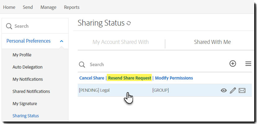 Resend a share request