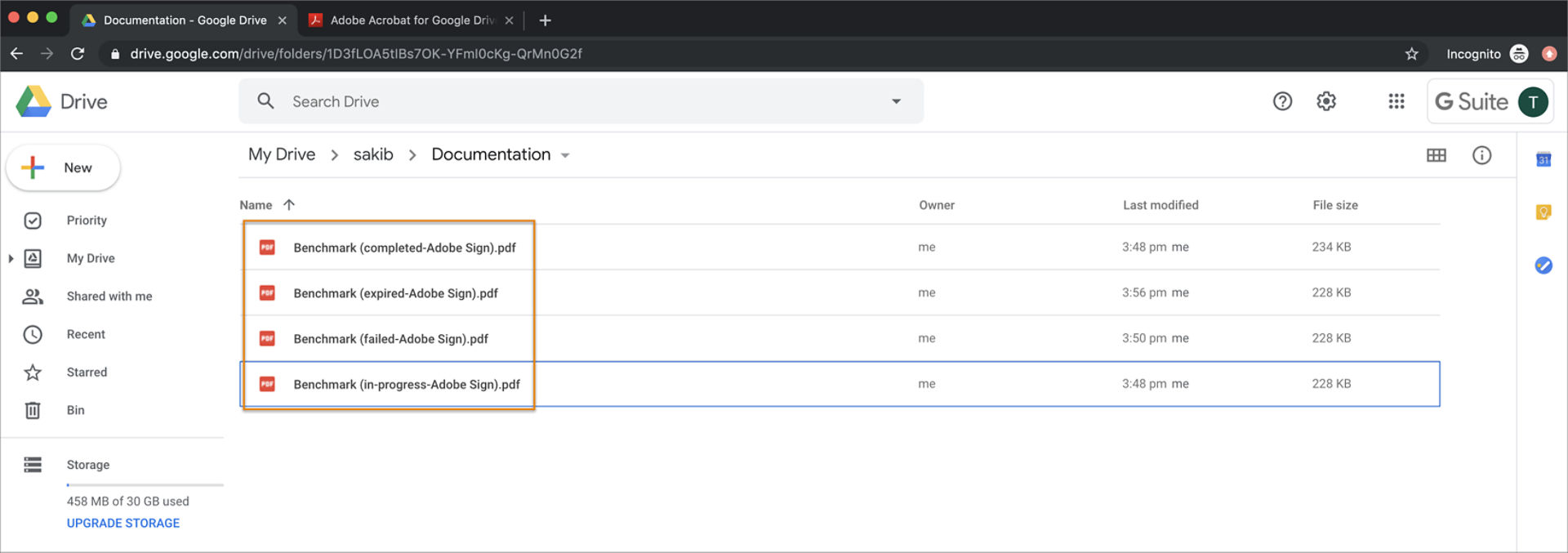 Sent agreement status in Google Drive