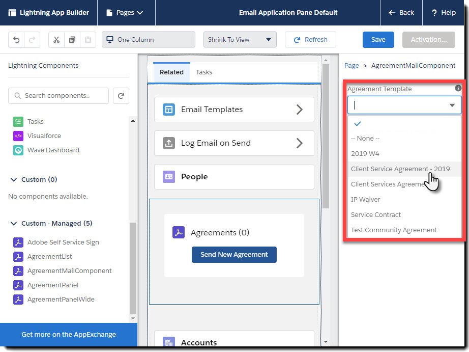 Agreement Panel dropdown