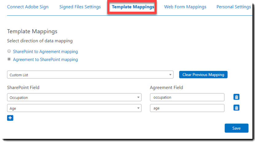 Agreement to SharePoint mapping