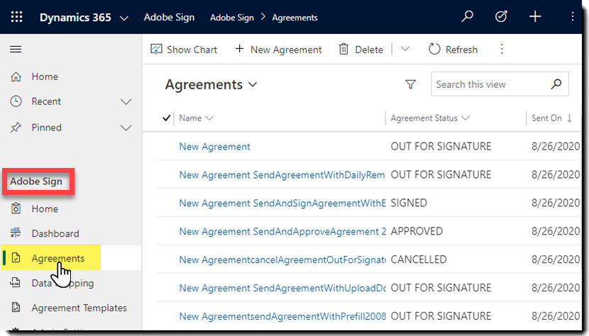 Navigate to Main > Adobe Sign > Agreements