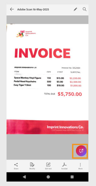 AI-Assistant icon appears on a scanned invoice