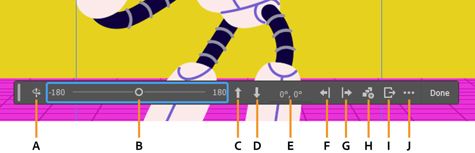 The Contextual Task Bar with the options to explore lateral and vertical views, and reset, extract, export, and report them. 