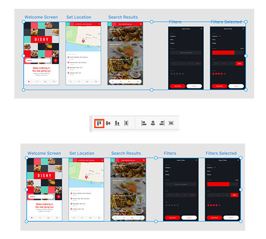 Alinhar e distribuir várias pranchetas