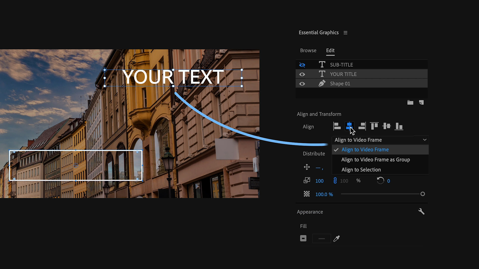 Align a single object in relation to the video frame