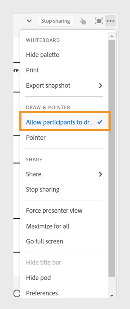 Enable drawing rights in a Share pod for all participants.