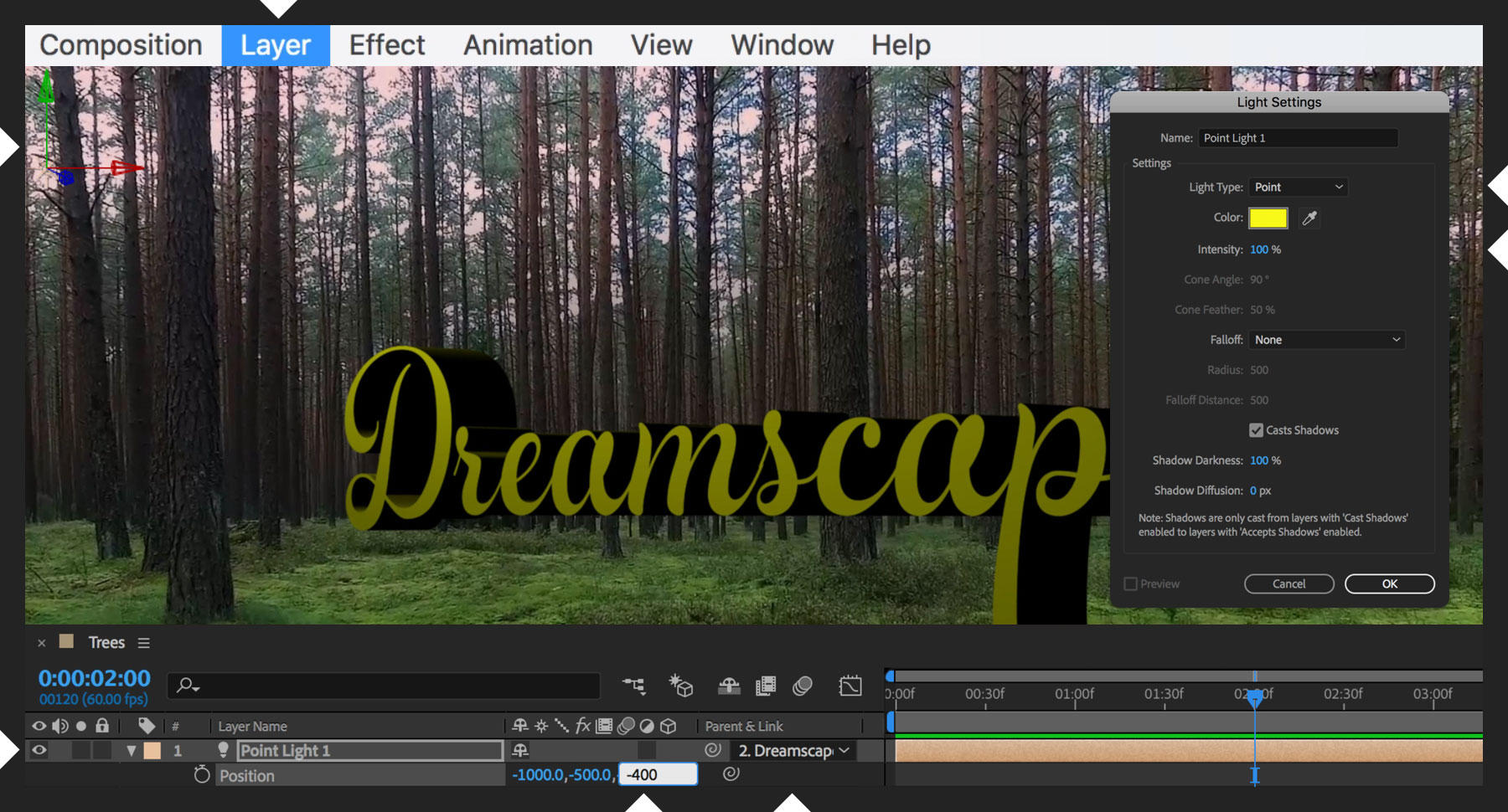 Light is added to create shadows and make the text legible.