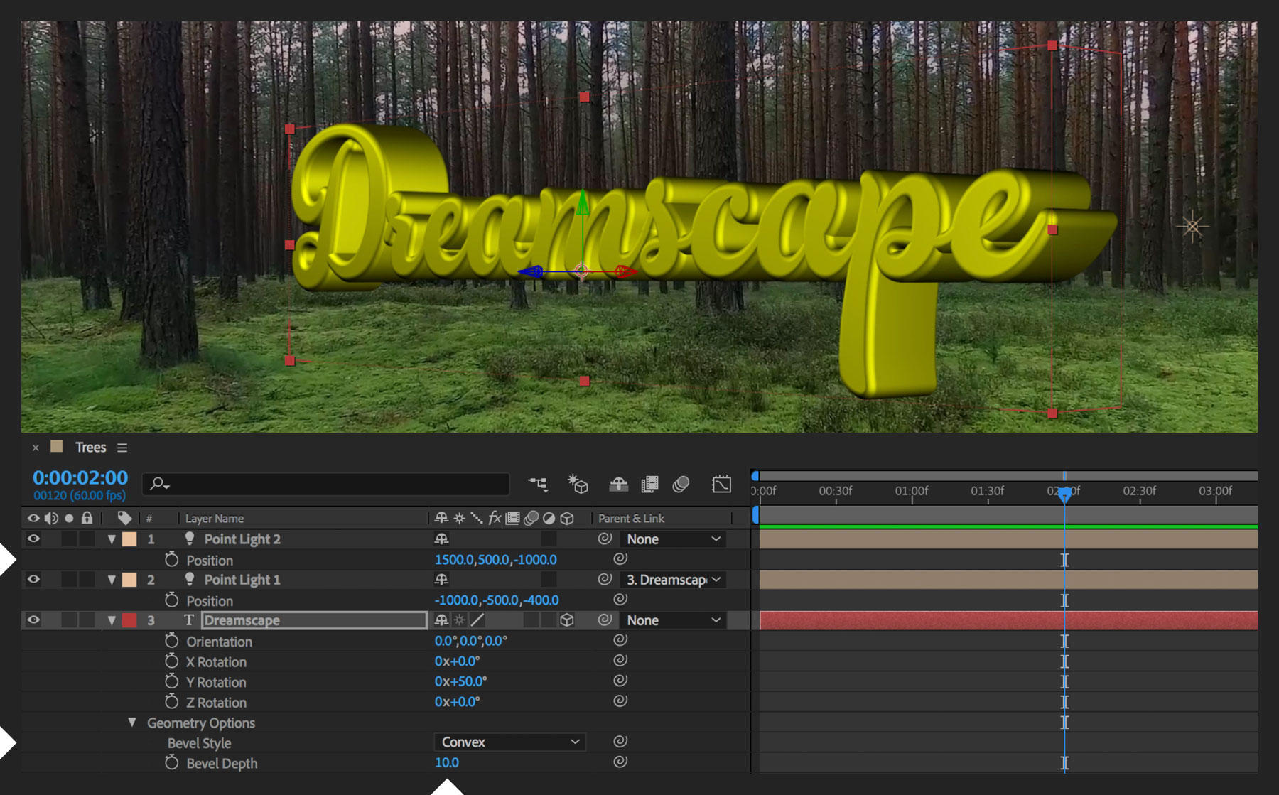 A second light is added for more definition, and a Convex bevel is added smooth the edges.