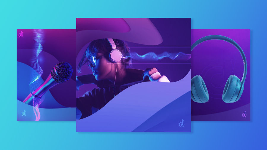 A series of animated banner ads with a shared design system and different music imagery