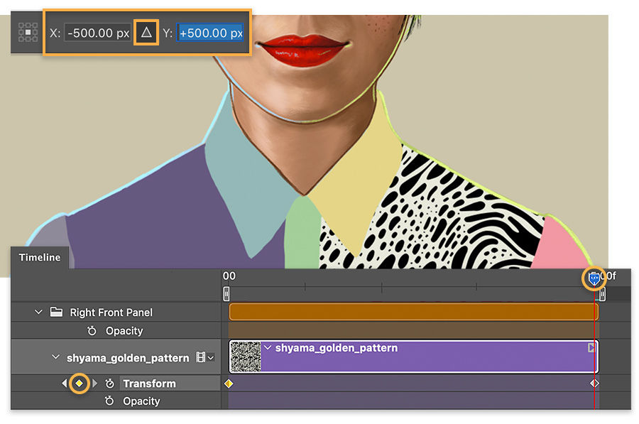 Adobe Photoshop animation timeline showing markers for keyframe animation