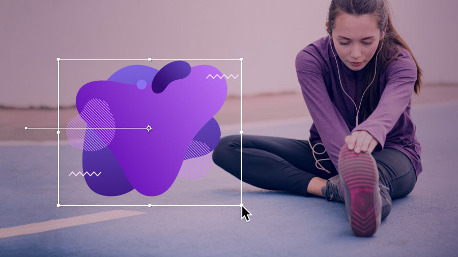 An image of a runner stretching with an animated brand graphic