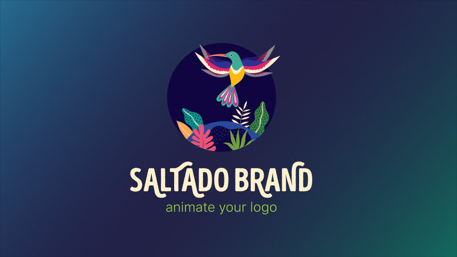 An image of a logo with a tropical bird and plants, with text that reads “Saltado Brand, animate your logo”