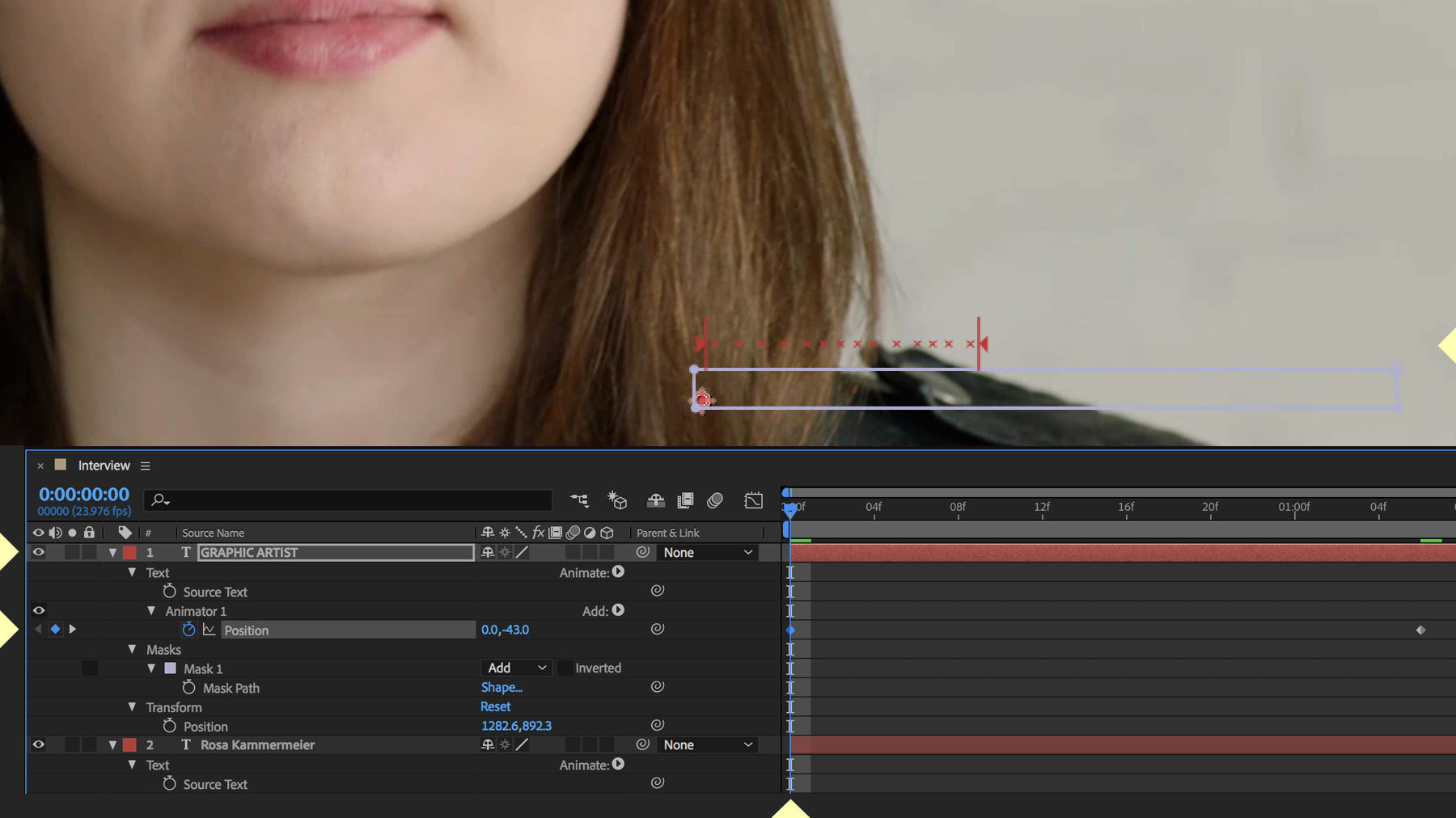 The text properties box displays options, and the text is moved up until it disappears.