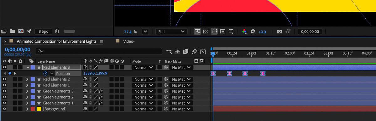 The Timeline panel shows shape layers and animation keyframes.