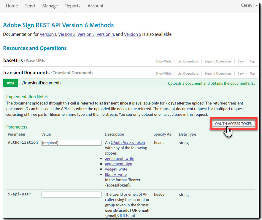 Метод API TransientDocument