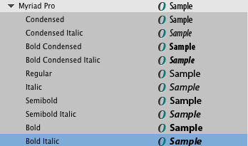 List of Myriad Pro styles