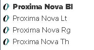 Proxima Nova variations in the menu