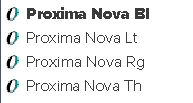 Variaciones de Proxima Nova en el menú