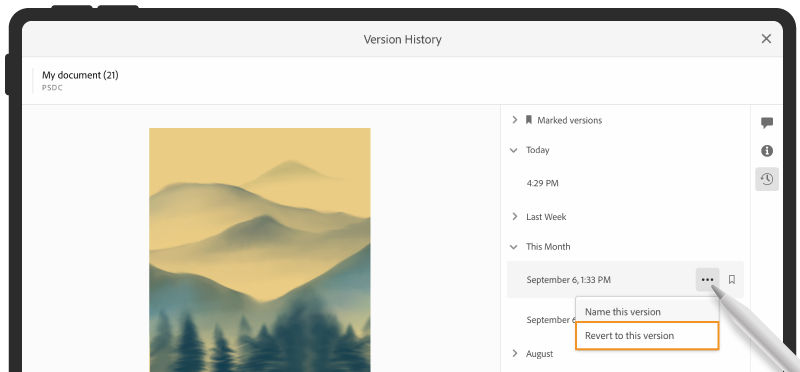 In-app version history
