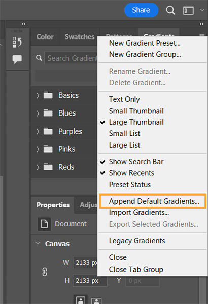 append default gradients