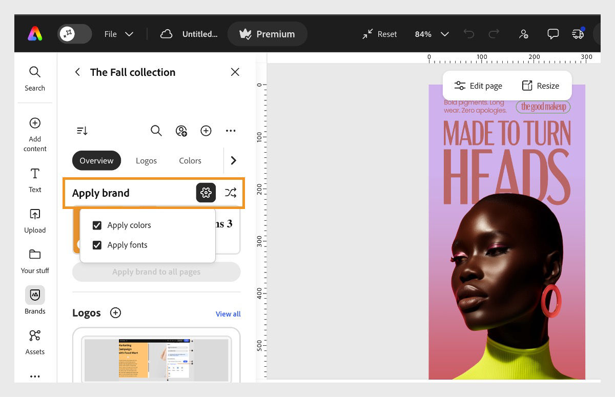 A design open in the Adobe Express editor and 