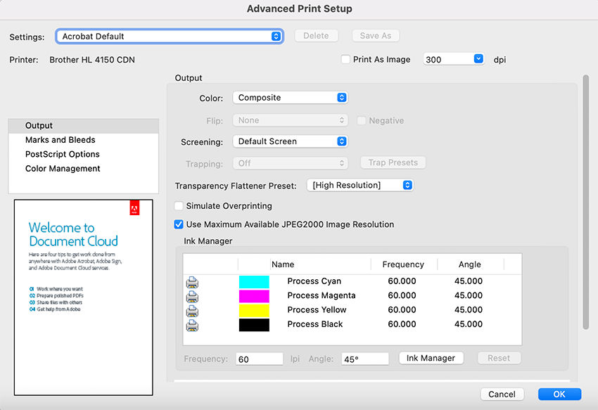 Advanced Printer Setup dialog-box